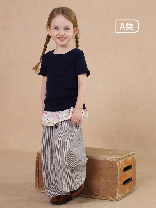 半袖Tシャツ knitted lace solid color short-sleeve T-shirt【mh0009489】