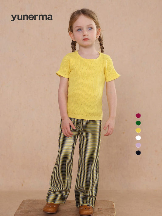 半袖Tシャツ knitted lace solid color short-sleeve T-shirt【mh0009489】