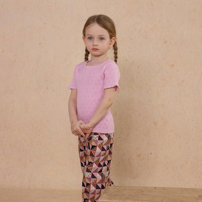 半袖Tシャツ Pink Purple / 80cm knitted lace solid color short-sleeve T-shirt【mh0009489】