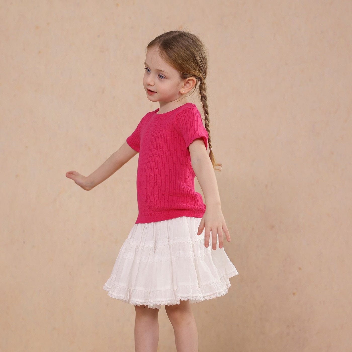 半袖Tシャツ Rose / 80cm knitted lace solid color short-sleeve T-shirt【mh0009489】