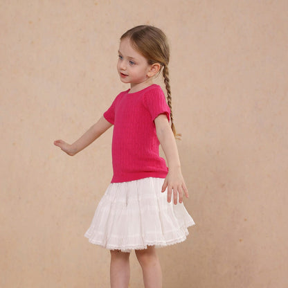 半袖Tシャツ Rose / 80cm knitted lace solid color short-sleeve T-shirt【mh0009489】