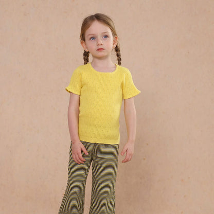 半袖Tシャツ Yellow / 80cm knitted lace solid color short-sleeve T-shirt【mh0009489】