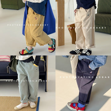 Zebra Embroidery Cotton Pants ゼブラ刺繍 コットン ワイドパンツ【mh0012469】 ADbaby ロングパンツ・スウェットパンツ