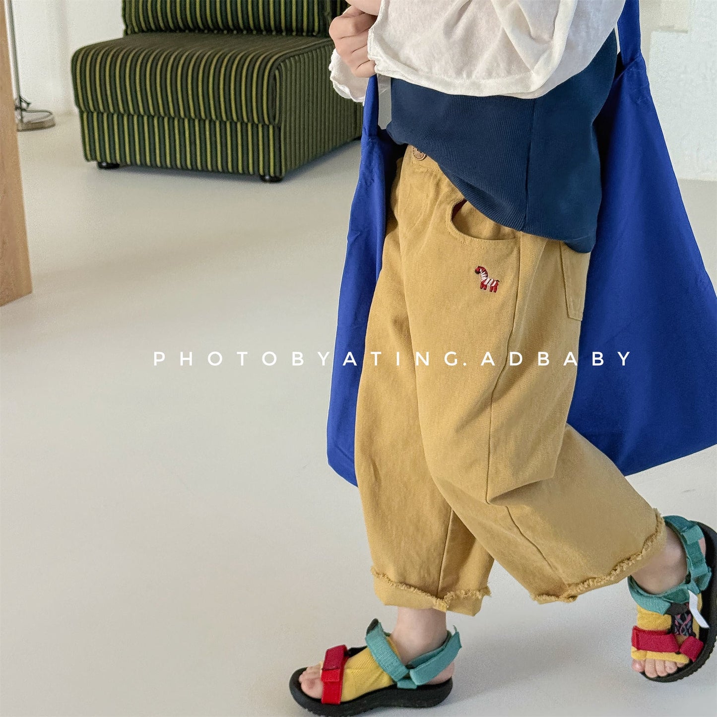 Zebra Embroidery Cotton Pants ゼブラ刺繍 コットン ワイドパンツ【mh0012469】 ADbaby ロングパンツ・スウェットパンツ