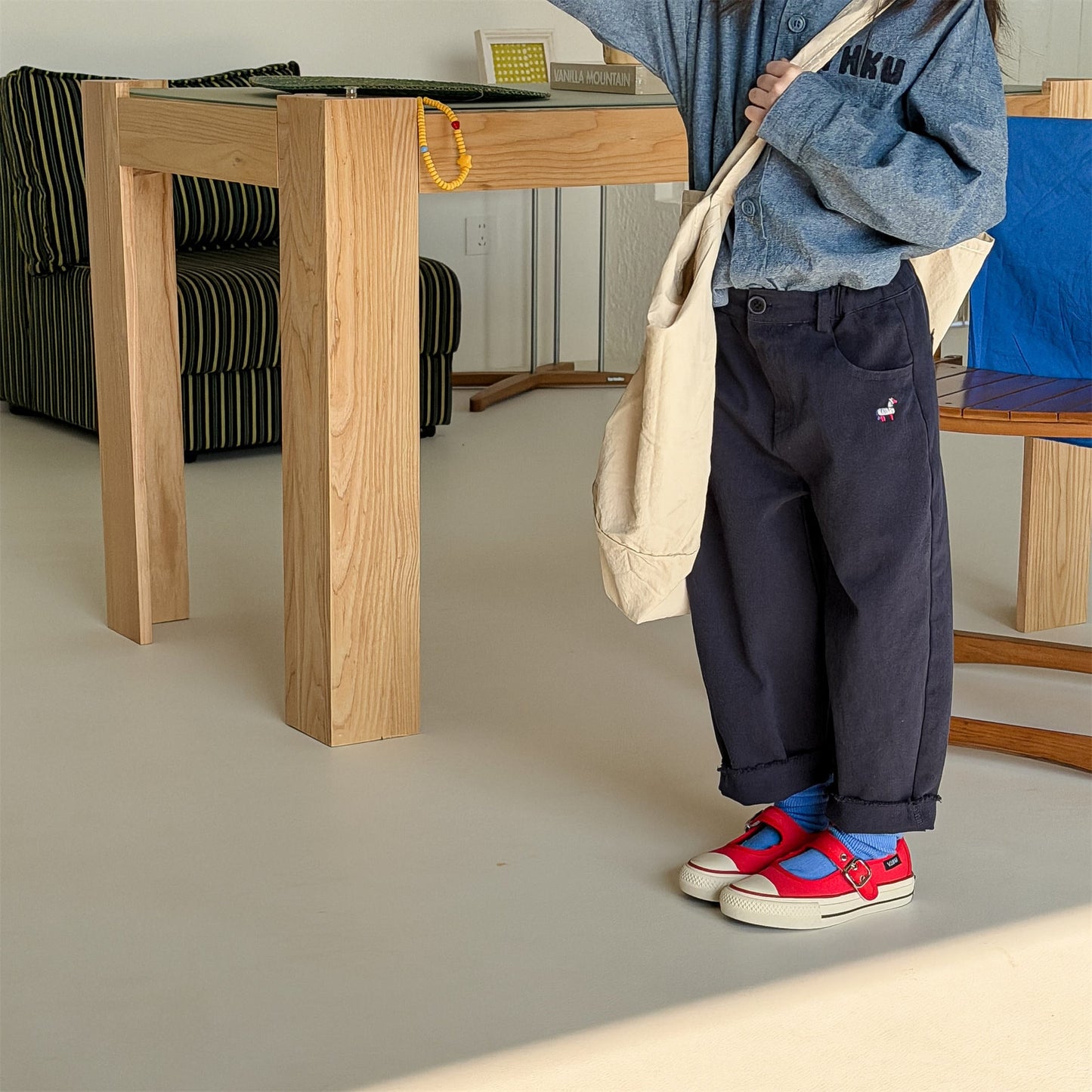 Zebra Embroidery Cotton Pants ゼブラ刺繍 コットン ワイドパンツ【mh0012469】 ADbaby ロングパンツ・スウェットパンツ