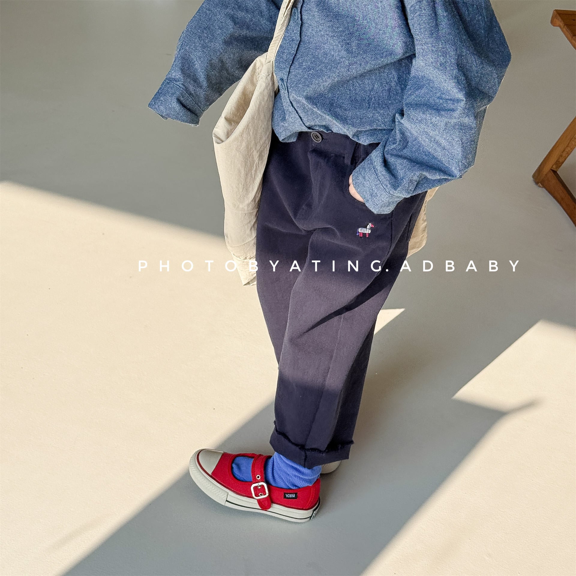 Zebra Embroidery Cotton Pants ゼブラ刺繍 コットン ワイドパンツ【mh0012469】 ADbaby ロングパンツ・スウェットパンツ