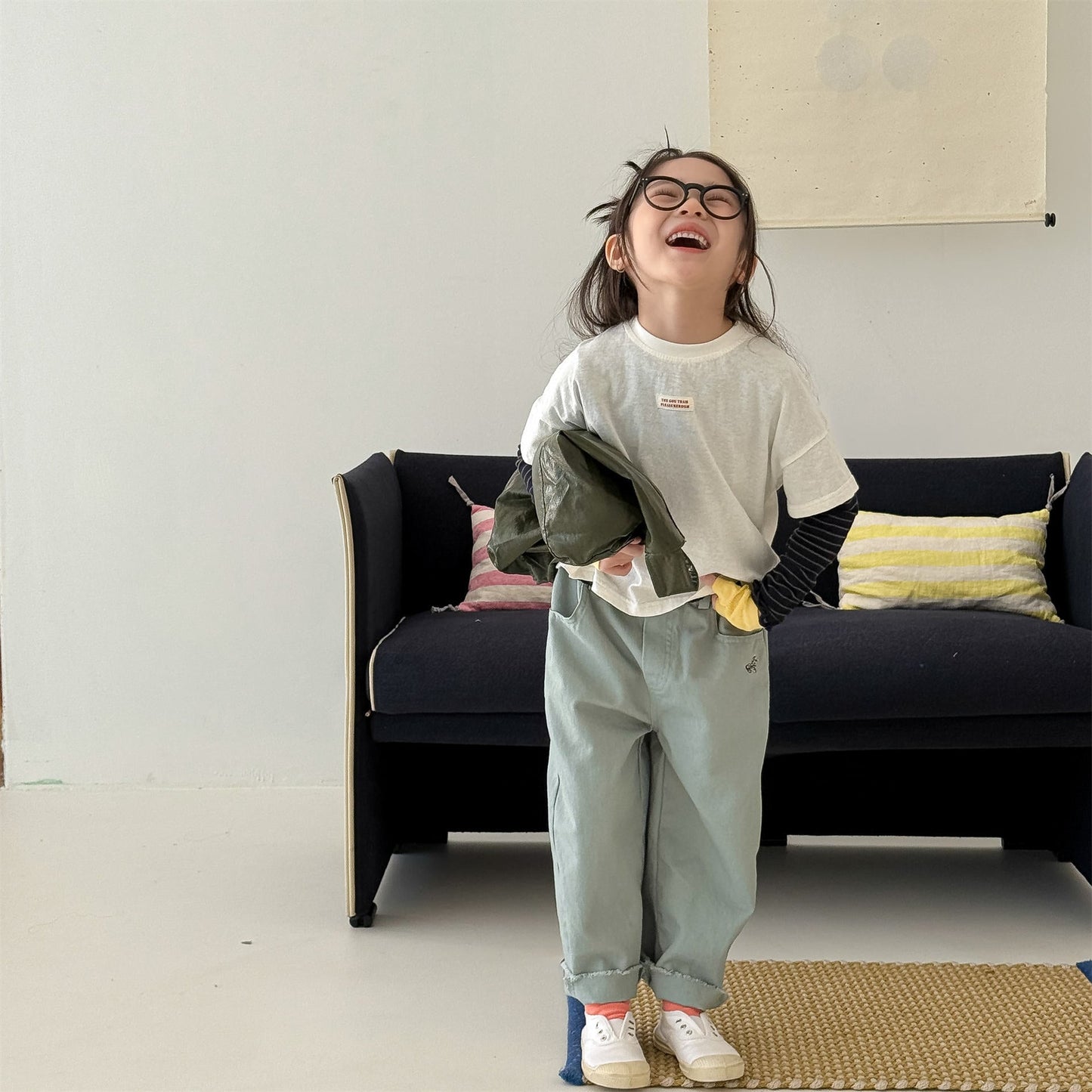 Zebra Embroidery Cotton Pants ゼブラ刺繍 コットン ワイドパンツ【mh0012469】 ADbaby ロングパンツ・スウェットパンツ