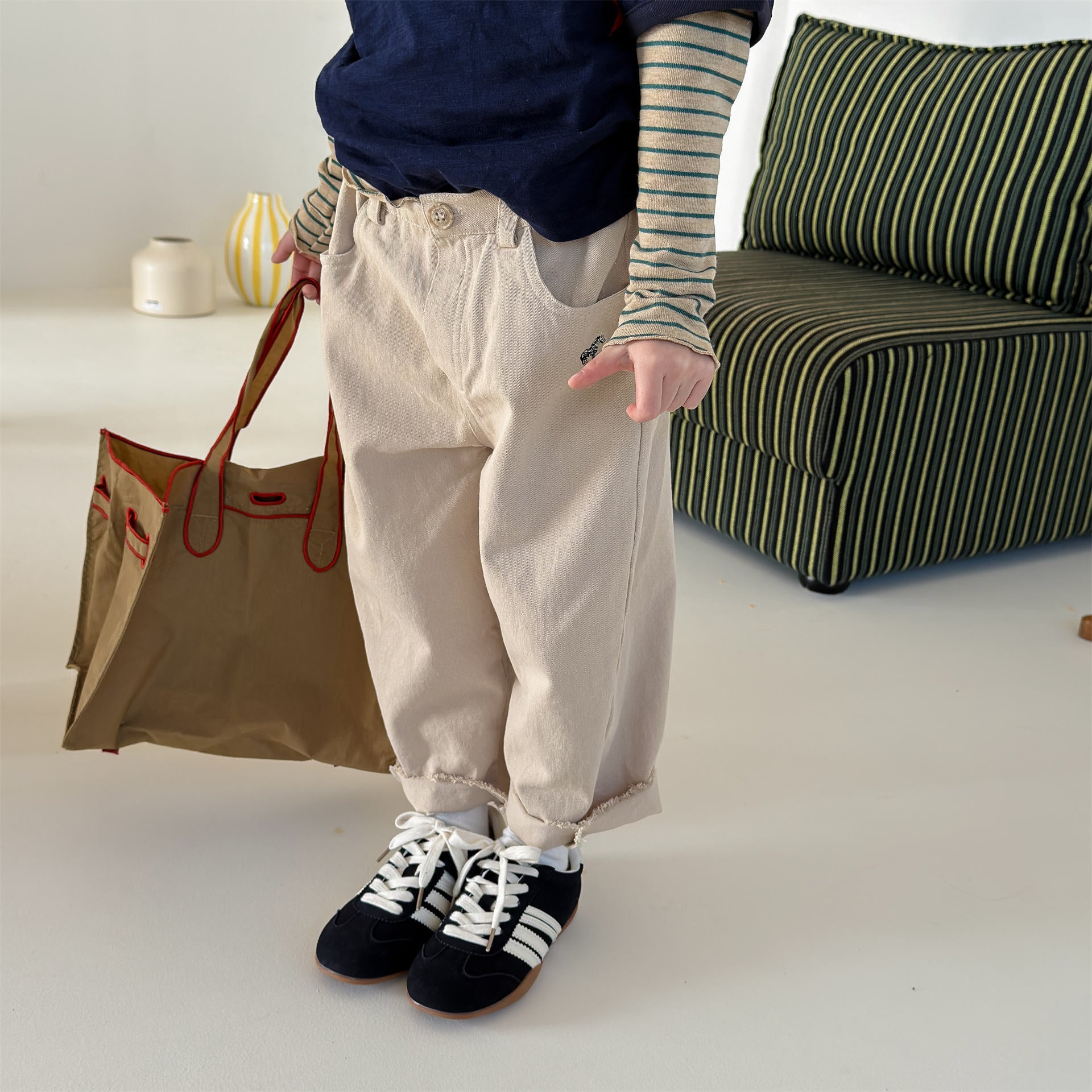 Zebra Embroidery Cotton Pants ゼブラ刺繍 コットン ワイドパンツ【mh0012469】 ADbaby ロングパンツ・スウェットパンツ