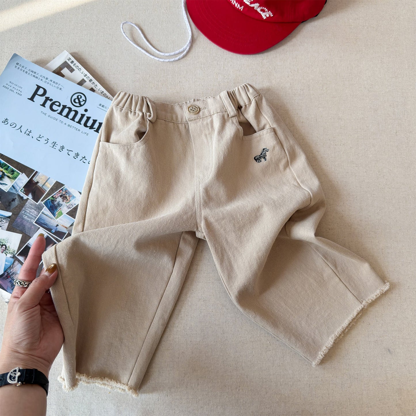 Zebra Embroidery Cotton Pants ゼブラ刺繍 コットン ワイドパンツ【mh0012469】 Khaki / 80cm ADbaby ロングパンツ・スウェットパンツ