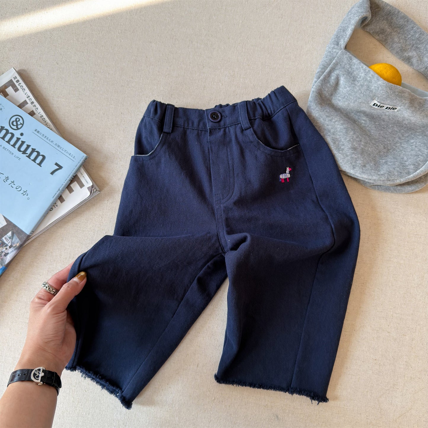 Zebra Embroidery Cotton Pants ゼブラ刺繍 コットン ワイドパンツ【mh0012469】 Navy / 80cm ADbaby ロングパンツ・スウェットパンツ