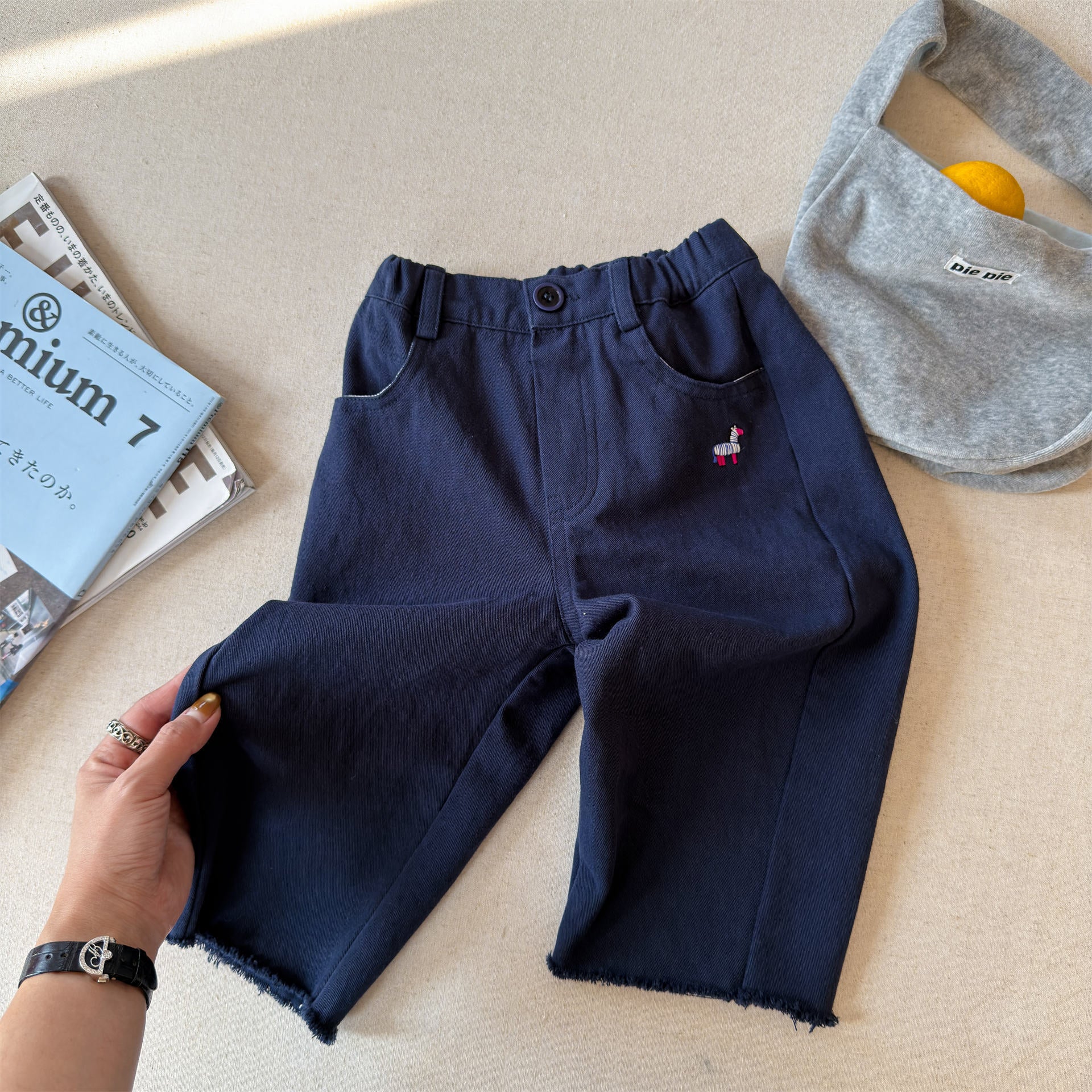 Zebra Embroidery Cotton Pants ゼブラ刺繍 コットン ワイドパンツ【mh0012469】 Navy / 80cm ADbaby ロングパンツ・スウェットパンツ