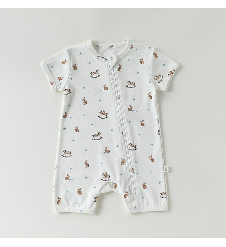 Zipper Front Short Sleeve Cotton アニマル ツリー 半袖ロンパース【mh0012770】 Beitaoya 半袖ロンパース