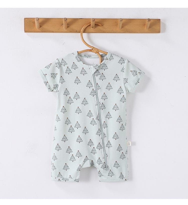 Zipper Front Short Sleeve Cotton アニマル ツリー 半袖ロンパース【mh0012770】 Beitaoya 半袖ロンパース