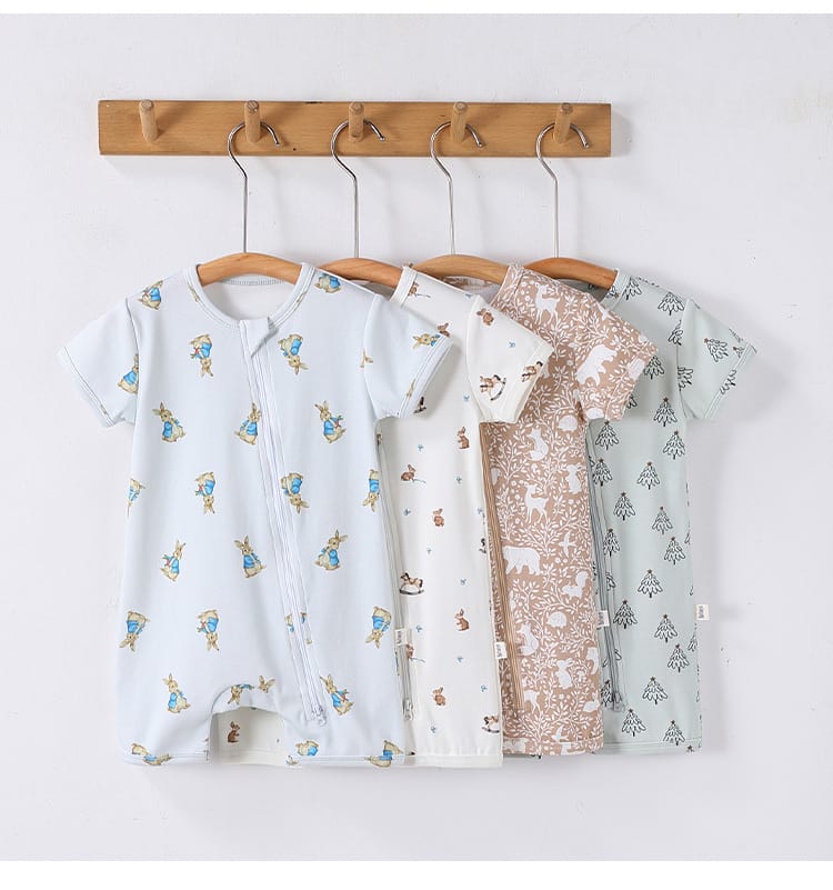 Zipper Front Short Sleeve Cotton アニマル ツリー 半袖ロンパース【mh0012770】 Beitaoya 半袖ロンパース