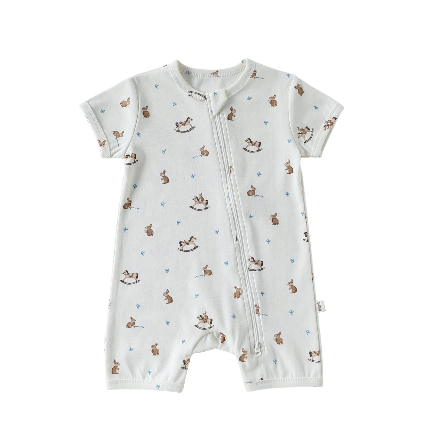 Zipper Front Short Sleeve Cotton アニマル ツリー 半袖ロンパース【mh0012770】 Small wooden horse / 66cm Beitaoya 半袖ロンパース