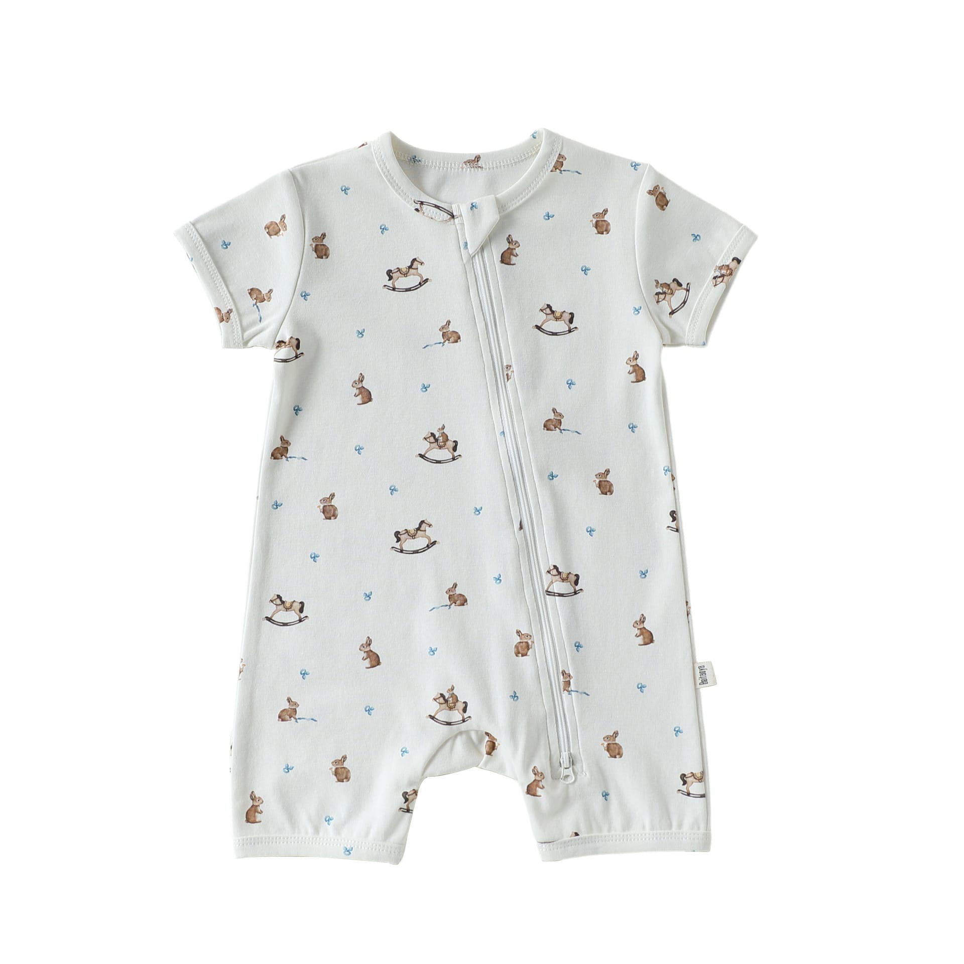 Zipper Front Short Sleeve Cotton アニマル ツリー 半袖ロンパース【mh0012770】 Small wooden horse / 66cm Beitaoya 半袖ロンパース