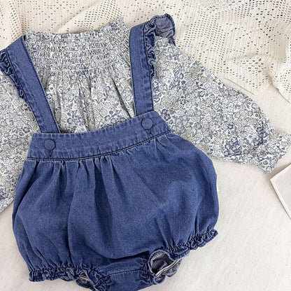 -ベビー キッズ フラワー シャーリング ボトルネック ブラウス トップス - mamahalo shop - 長袖シャツ・ブラウス -  べビー服 - 子供服 - 男の子 - 女の子