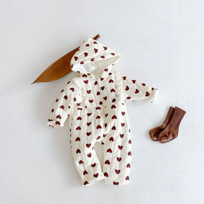 -ベビー ハート さくらんぼ チェリー フーディ アウター ジャンプスーツ - mamahalo shop - アウタージャンプスーツ -  べビー服 - 子供服 - 男の子 - 女の子