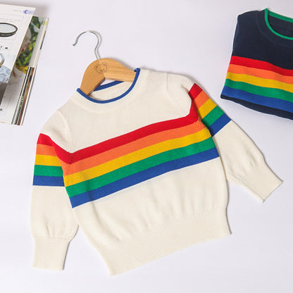 -キッズ レインボー ボーダー ニット セーター【mh0000266】 - mamahalo shop - ニット・セーター -  べビー服 - 子供服 - 男の子 - 女の子