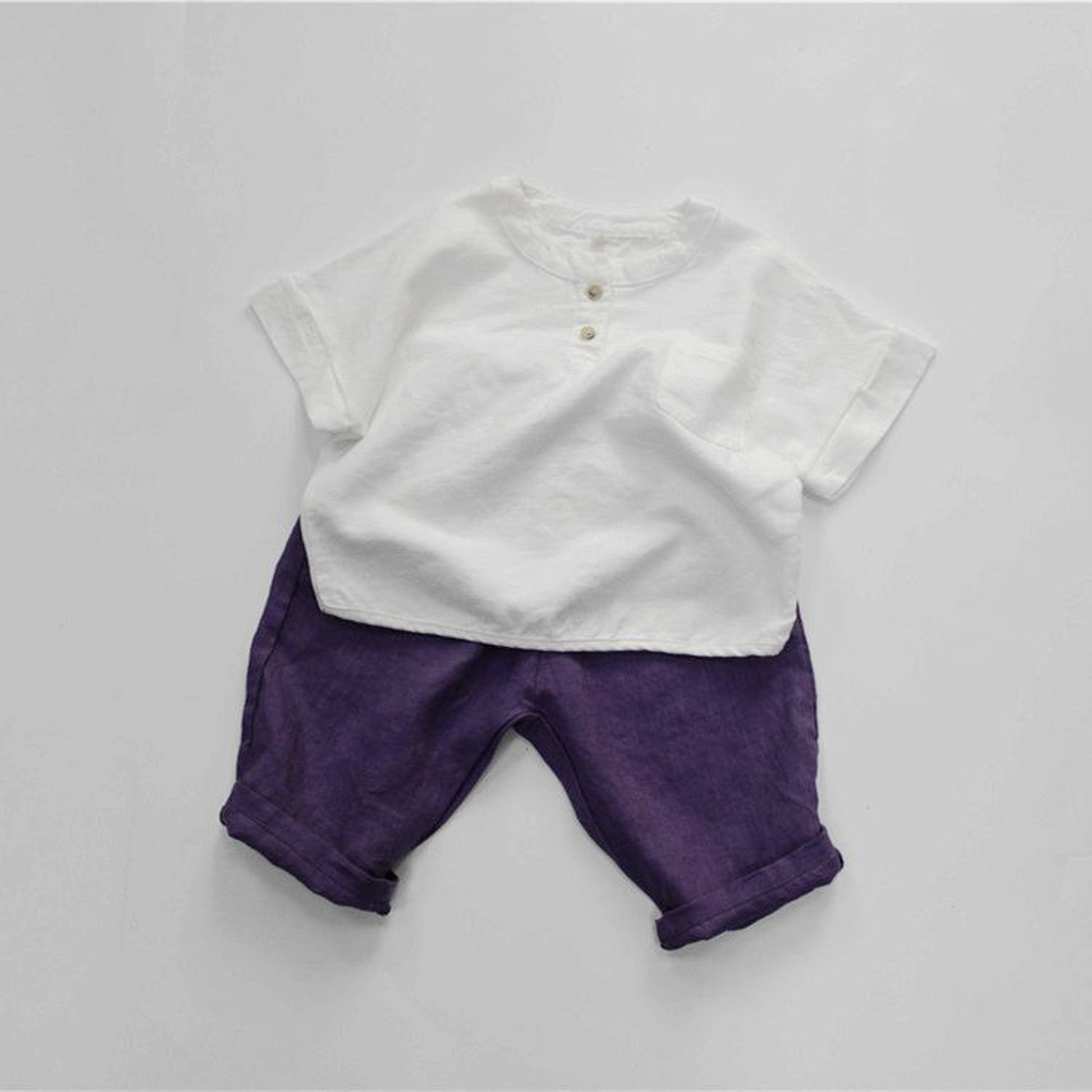 -キッズ コットンリネン 半袖 トップス - mamahalo shop - 半袖Tシャツ -  べビー服 - 子供服 - 男の子 - 女の子