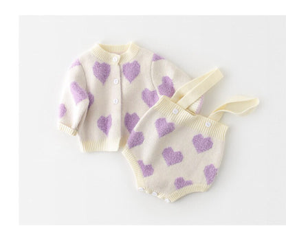 -ベビー ニット セット ハート セットアップ  ロンパース カーディガン【mh0000365】 - mamahalo shop - ロンパースセットアップ -  べビー服 - 子供服 - 男の子 - 女の子