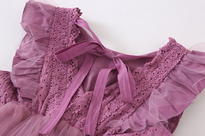 -キッズワンピース チュチュチュール ドレスワンピース フリルスリーブ ホワイト/パープル/2カラー - mamahalo shop - ノースリーブワンピース -  べビー服 - 子供服 - 男の子 - 女の子