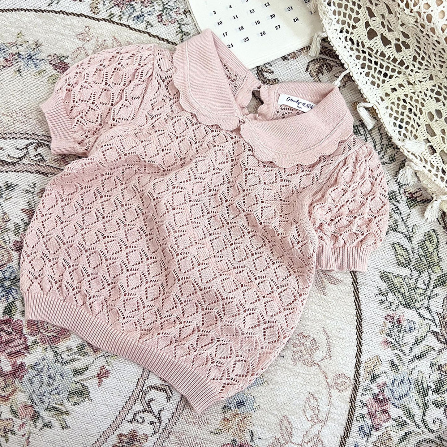 -ベビー キッズ レースニット 襟付き トップス ブラウス - mamahalo shop - 半袖シャツ・ブラウス -  べビー服 - 子供服 - 男の子 - 女の子