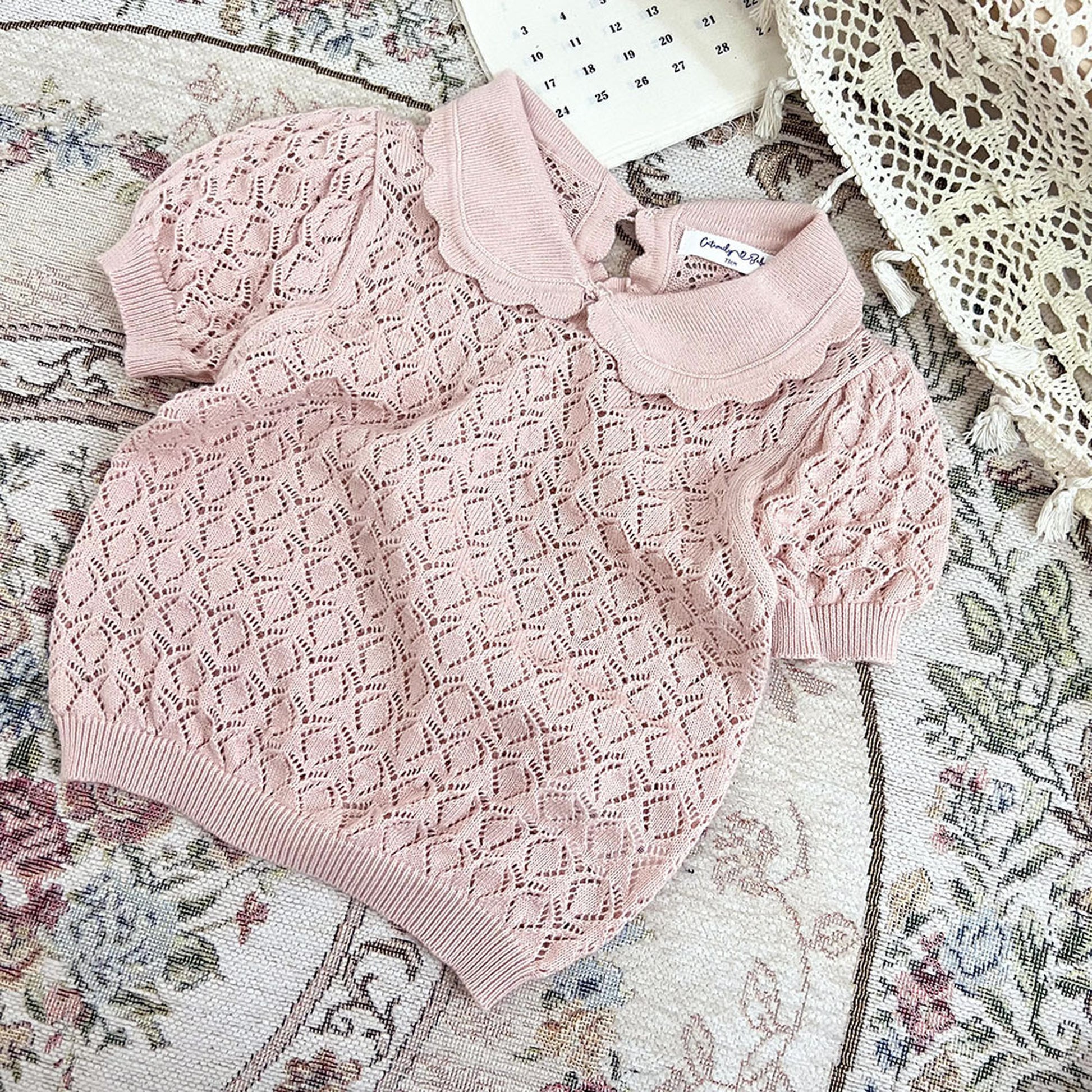 -ベビー キッズ レースニット 襟付き トップス ブラウス - mamahalo shop - 半袖シャツ・ブラウス -  べビー服 - 子供服 - 男の子 - 女の子