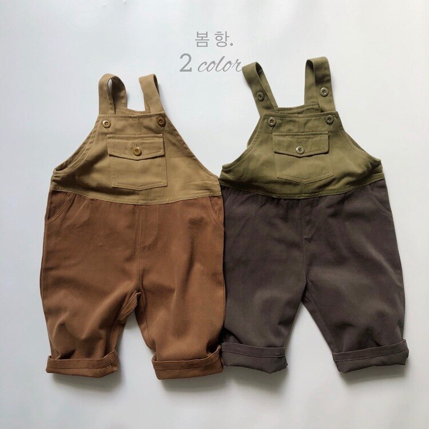-キッズオーバーオール 切り替え パッチワーク サスペンダーパンツ サロペット 2カラー - mamahalo shop - オーバーオール -  べビー服 - 子供服 - 男の子 - 女の子