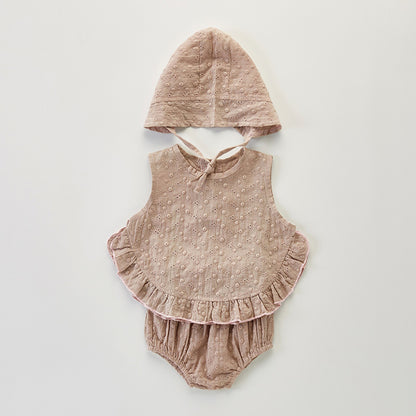 -ベビー セットアップ ノースリーブ ブラウス ブルマ パンツ ボンネット 帽子 - mamahalo shop - ノースリーブセットアップ -  べビー服 - 子供服 - 男の子 - 女の子