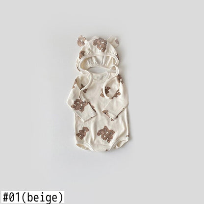 -ベビー くま ベア ロンパース 耳帽子 セット - mamahalo shop - 長袖ロンパース -  べビー服 - 子供服 - 男の子 - 女の子