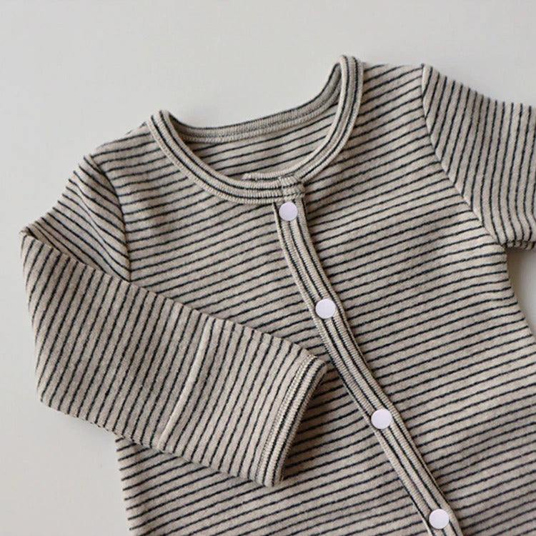 -ベビー ボーダー 足つき ロンパース ぽんぽん帽子 セット【mh0000050】 - mamahalo shop - 長袖ロンパース -  べビー服 - 子供服 - 男の子 - 女の子