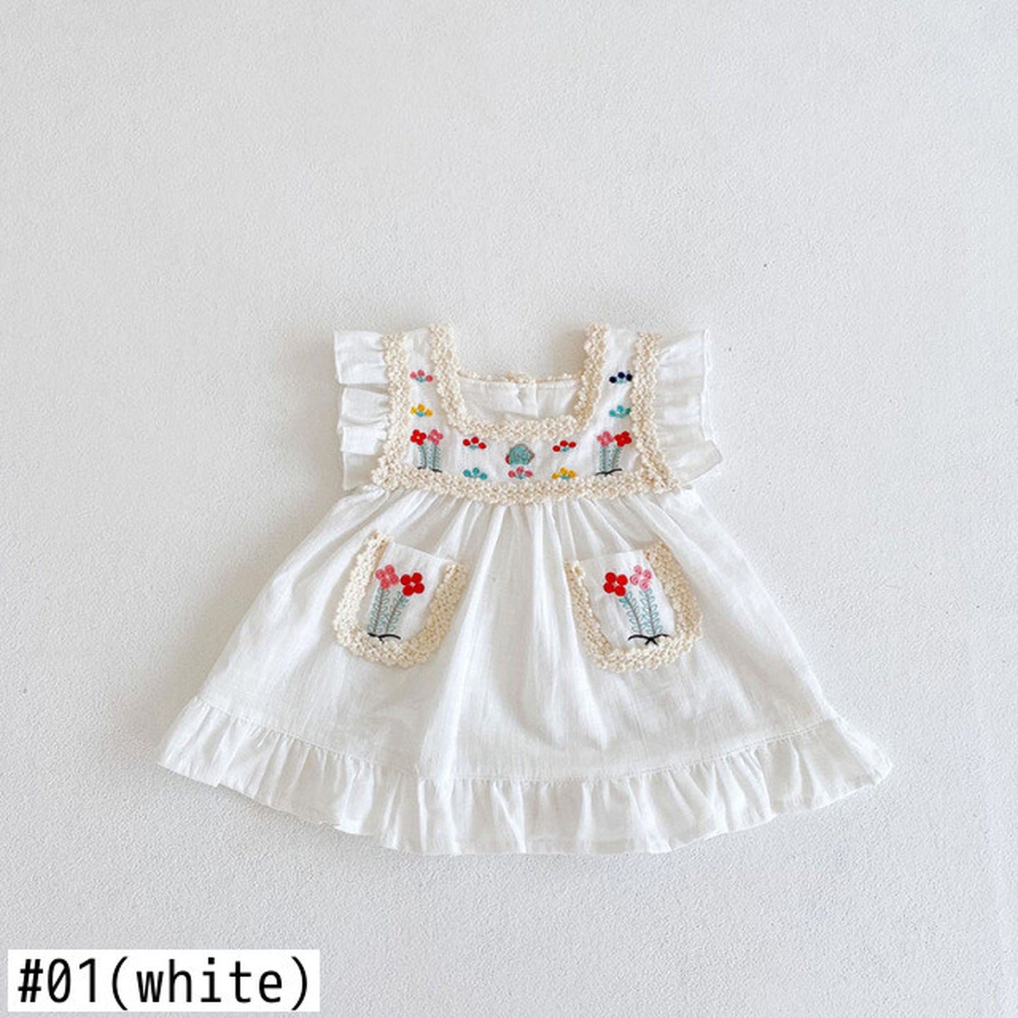 -☺︎ ベビー フラワー 刺繍 レース ノースリーブ ワンピース - mamahalo shop - ノースリーブワンピース -  べビー服 - 子供服 - 男の子 - 女の子