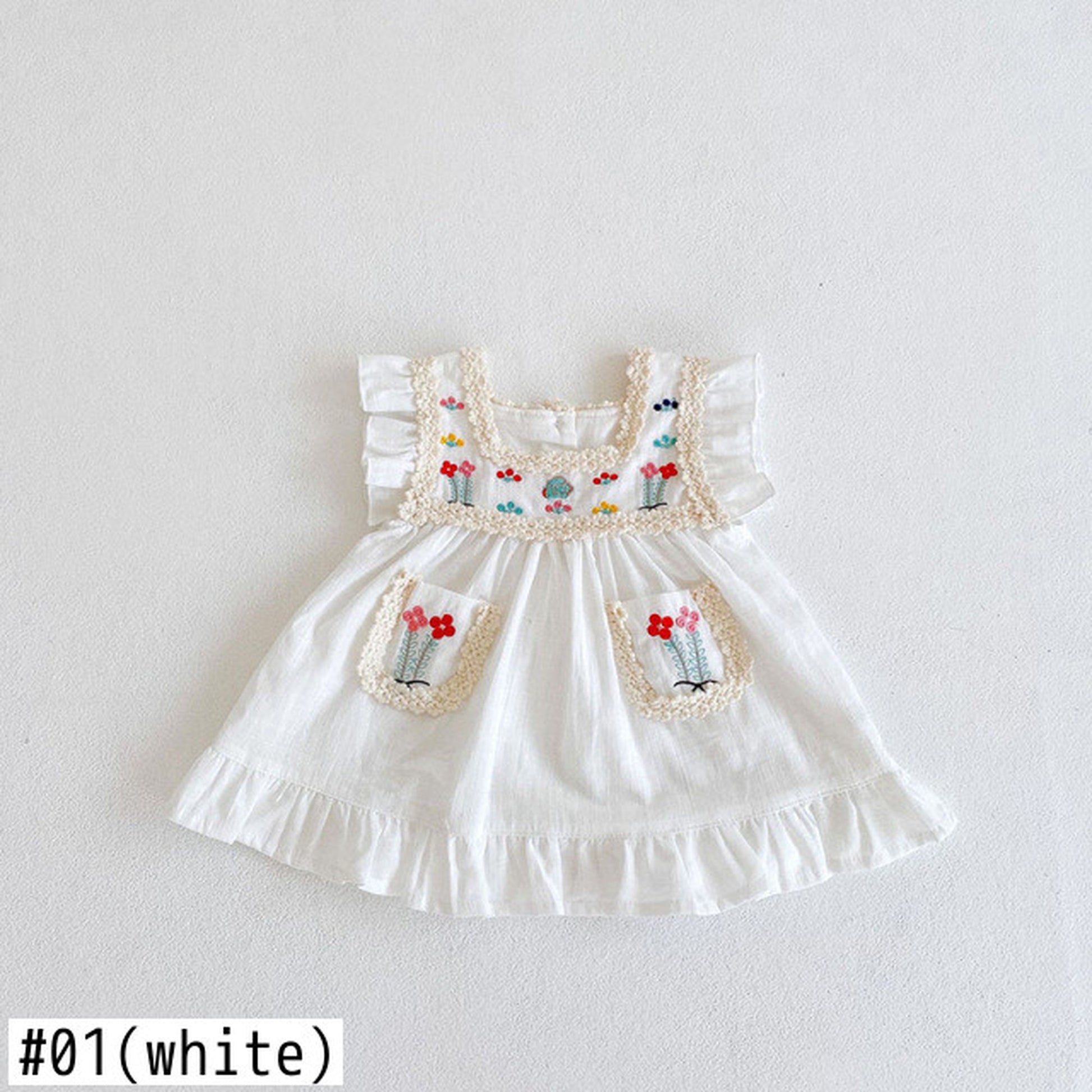 -☺︎ ベビー フラワー 刺繍 レース ノースリーブ ワンピース - mamahalo shop - ノースリーブワンピース -  べビー服 - 子供服 - 男の子 - 女の子