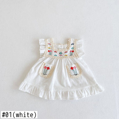 -☺︎ ベビー フラワー 刺繍 レース ノースリーブ ワンピース - mamahalo shop - ノースリーブワンピース -  べビー服 - 子供服 - 男の子 - 女の子