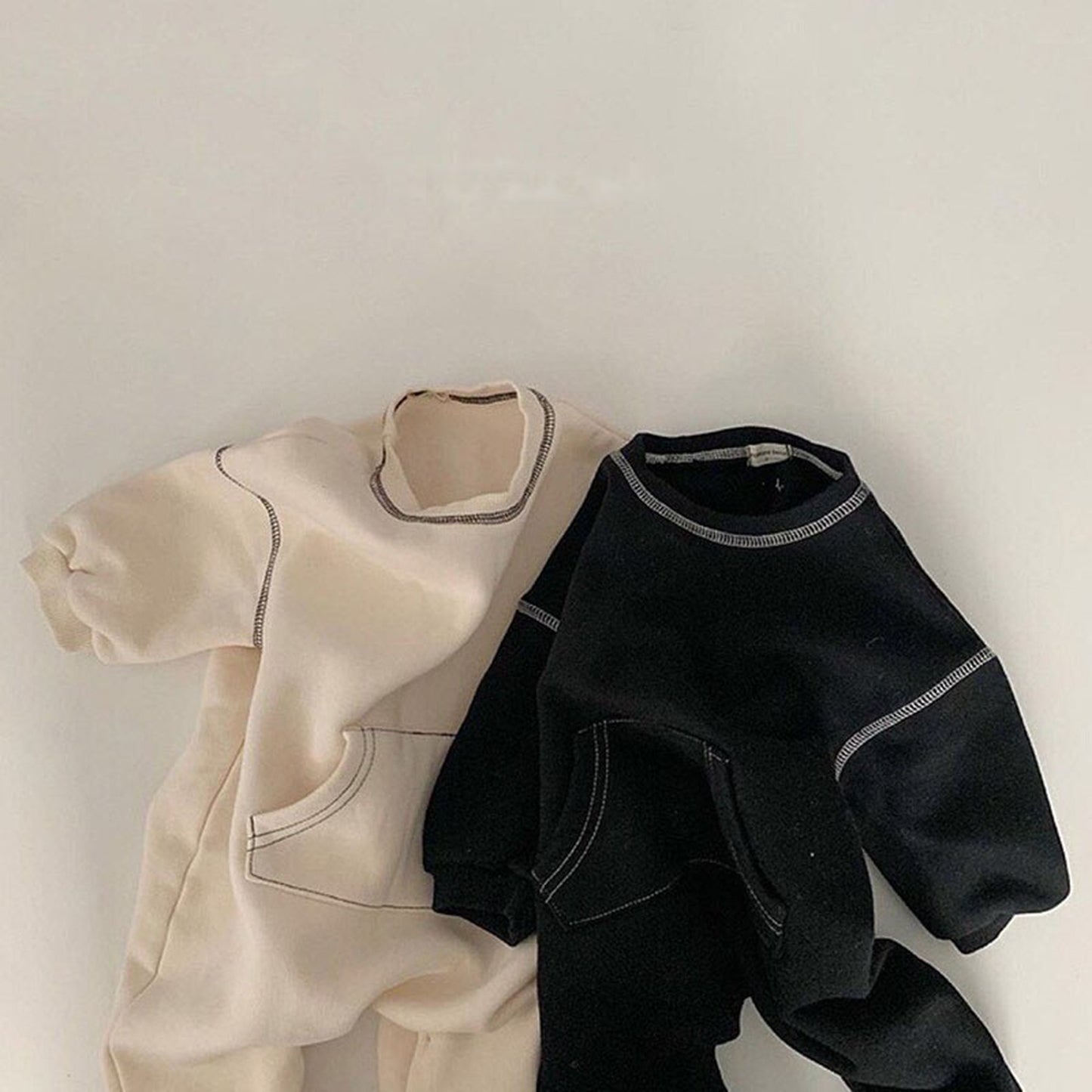 -ベビーロンパース ステッチ長袖ジャンプスーツ 2カラー - mamahalo shop - 長袖ロンパース -  べビー服 - 子供服 - 男の子 - 女の子