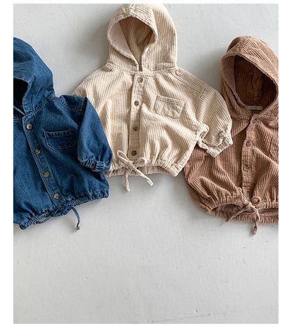 -キッズ コーデュロイ デニム フーディ トップス ジャケット【mh0000353】 - mamahalo shop - ショートコート・ジャケット・ジャンパー -  べビー服 - 子供服 - 男の子 - 女の子