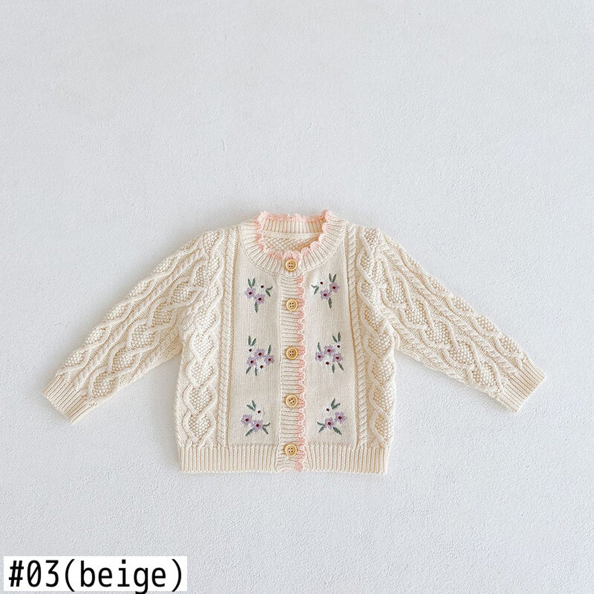 -ベビー 刺繍 フラワー ニット カーディガン【mh0000072】 - mamahalo shop - カーディガン・パーカー -  べビー服 - 子供服 - 男の子 - 女の子