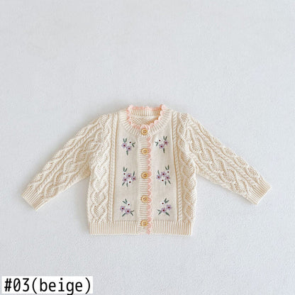 -ベビー 刺繍 フラワー ニット カーディガン【mh0000072】 - mamahalo shop - カーディガン・パーカー -  べビー服 - 子供服 - 男の子 - 女の子