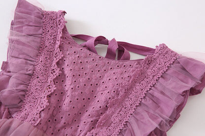 -キッズワンピース チュチュチュール ドレスワンピース フリルスリーブ ホワイト/パープル/2カラー - mamahalo shop - ノースリーブワンピース -  べビー服 - 子供服 - 男の子 - 女の子