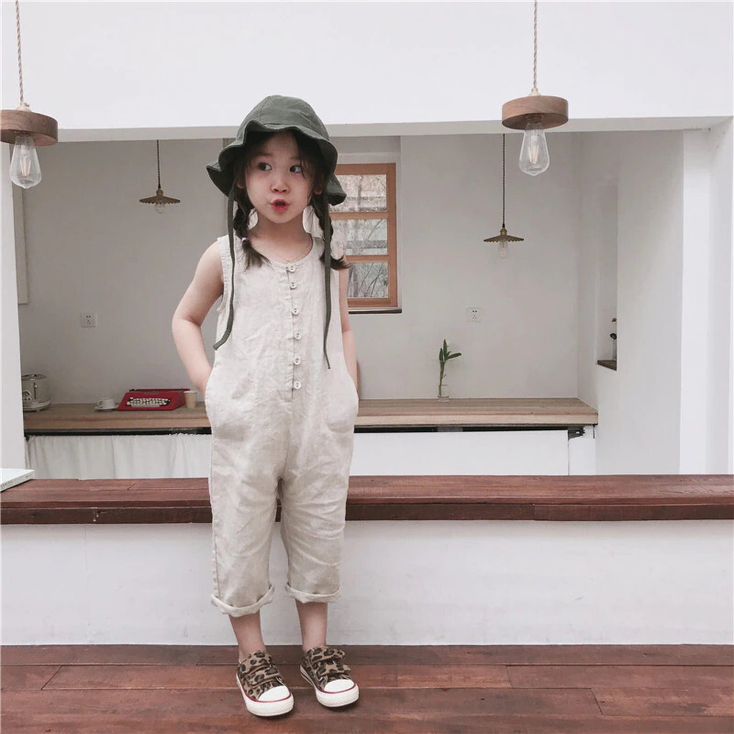 -キッズ コットンリネン ノースリーブ ジャンプスーツ【mh0000515】 - mamahalo shop - ノースリーブジャンプスーツ -  べビー服 - 子供服 - 男の子 - 女の子
