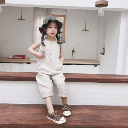 -キッズ コットンリネン ノースリーブ ジャンプスーツ【mh0000515】 - mamahalo shop - ノースリーブジャンプスーツ -  べビー服 - 子供服 - 男の子 - 女の子