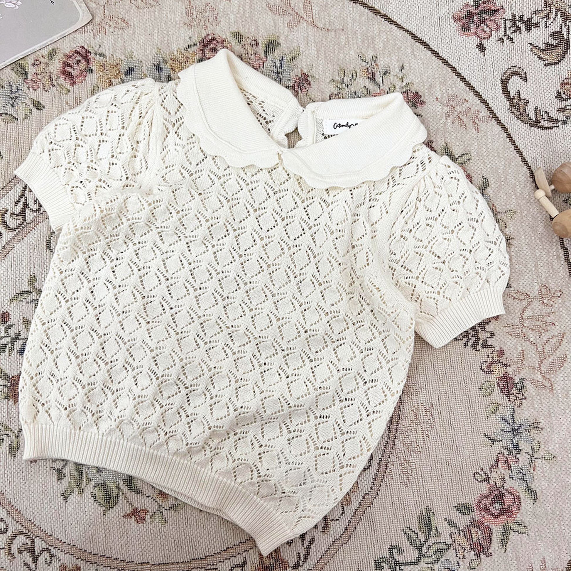 -ベビー キッズ レースニット 襟付き トップス ブラウス - mamahalo shop - 半袖シャツ・ブラウス -  べビー服 - 子供服 - 男の子 - 女の子