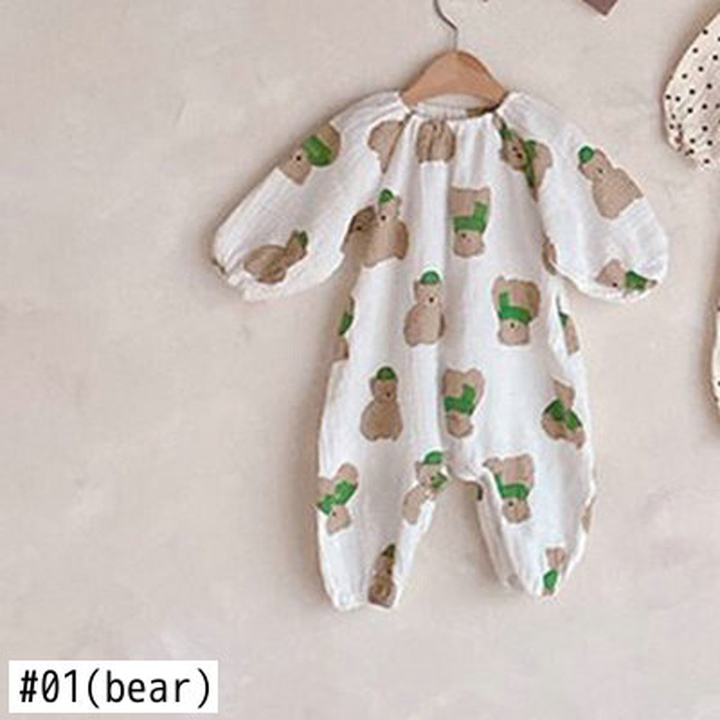 -ベビー くま みずたま  長袖ルーズロンパース【mh0000348】 - mamahalo shop - 長袖ロンパース -  べビー服 - 子供服 - 男の子 - 女の子