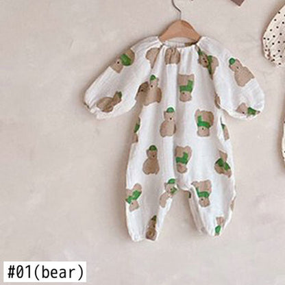 -ベビー くま みずたま  長袖ルーズロンパース【mh0000348】 - mamahalo shop - 長袖ロンパース -  べビー服 - 子供服 - 男の子 - 女の子