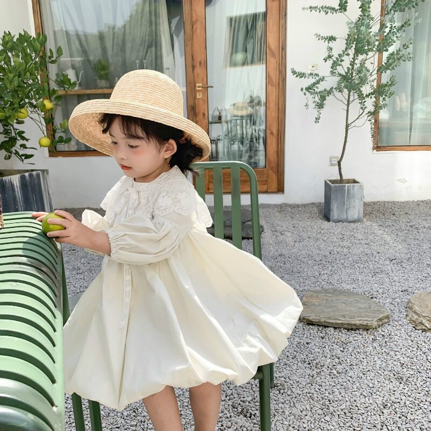 -キッズワンピース レース ドレス 長袖ワンピース ベージュ - mamahalo shop - 長袖ワンピース -  べビー服 - 子供服 - 男の子 - 女の子