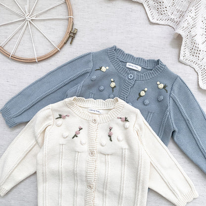 -ベビー キッズ ニット フラワー 刺繍 カーディガン【mh0000248】 - mamahalo shop - カーディガン・パーカー -  べビー服 - 子供服 - 男の子 - 女の子