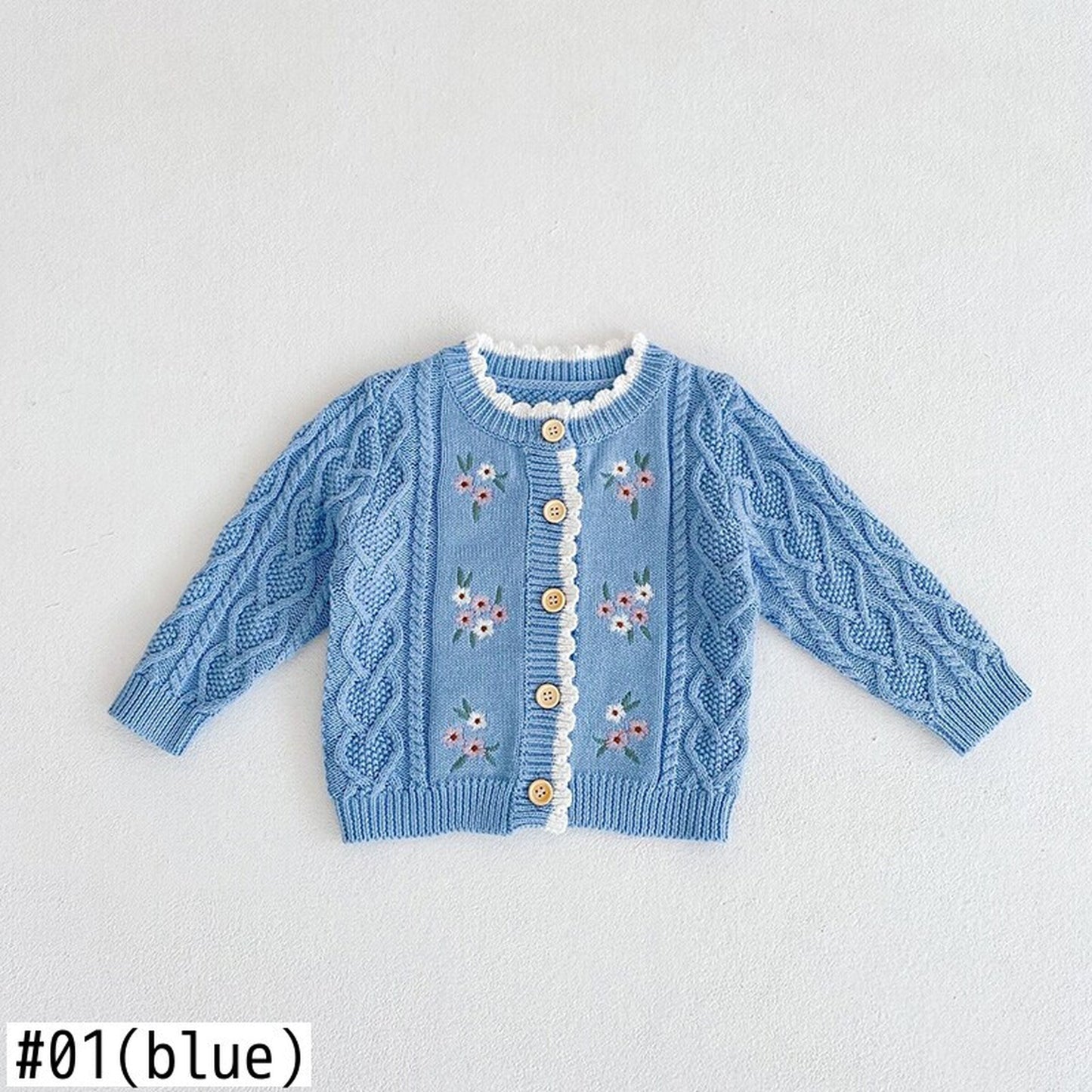 -ベビー 刺繍 フラワー ニット カーディガン【mh0000072】 - mamahalo shop - カーディガン・パーカー -  べビー服 - 子供服 - 男の子 - 女の子