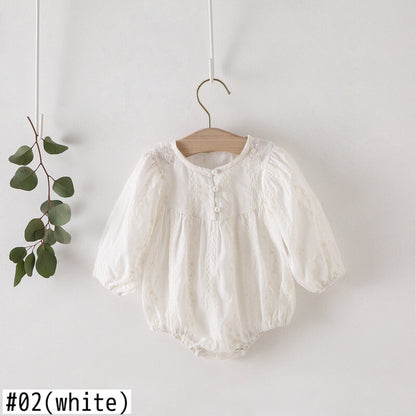 -ベビー 刺繍 フラワー パール レース 長袖ロンパース【mh0000207】 - mamahalo shop - 長袖ロンパース -  べビー服 - 子供服 - 男の子 - 女の子