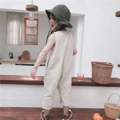 -キッズ コットンリネン ノースリーブ ジャンプスーツ【mh0000515】 - mamahalo shop - ノースリーブジャンプスーツ -  べビー服 - 子供服 - 男の子 - 女の子